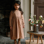 Load image into Gallery viewer, Nellie Quats Hopscotch Dress Rose and Caramel Check Linen
