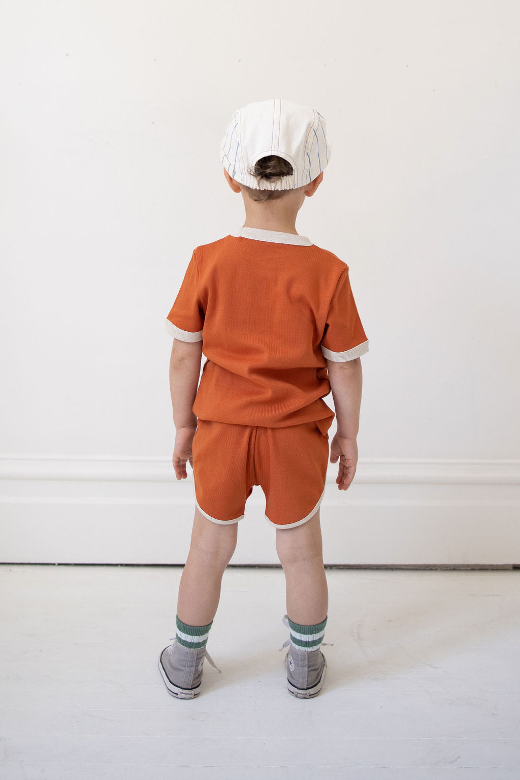 Fin & Vince Vintage Trackie Shorts Brick with Oat accents